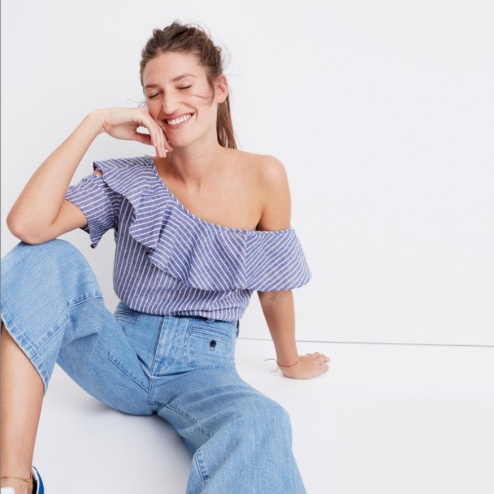 Madewell one shoulder ruffle top